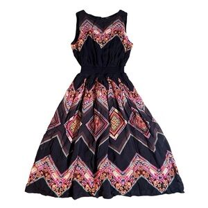 Anthropologie Tanvi Kedia Black Embroidered Bohemian A-Line Dress Size 2